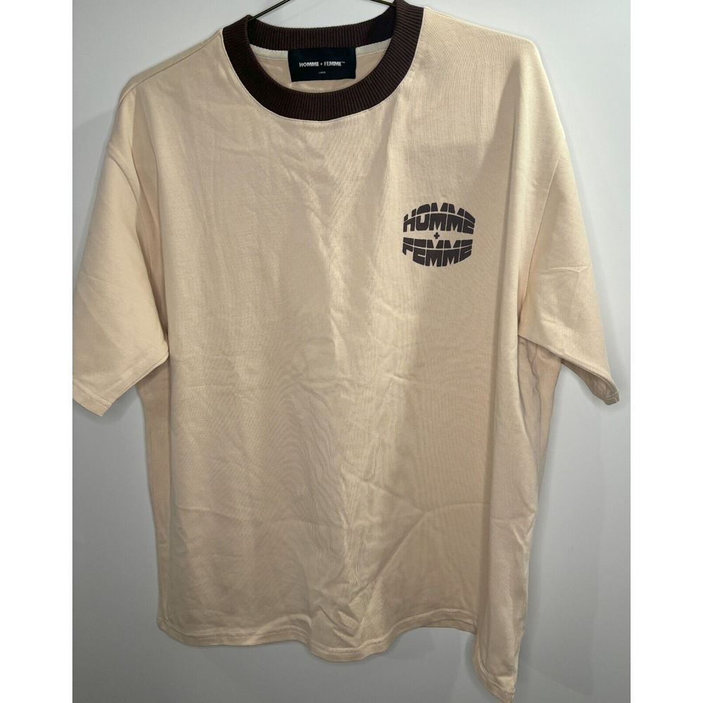Homme Femme‎ T-Shirt Crew Neck Biege/Brown Size L NWOT
